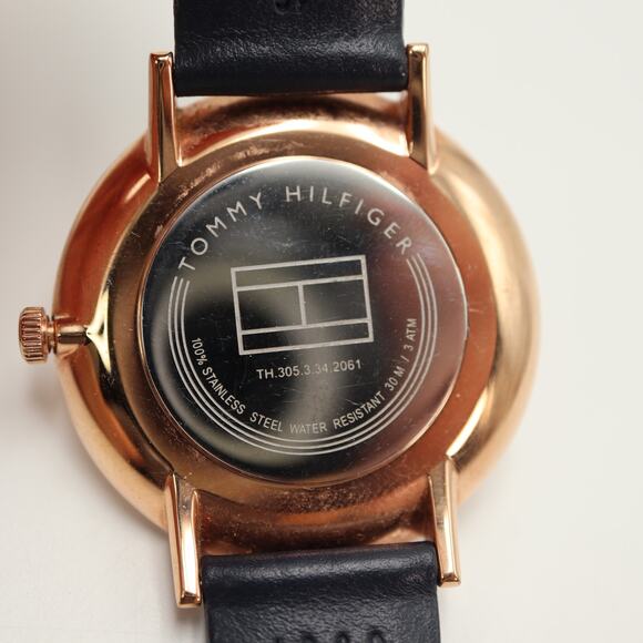 Tommy Hilfiger Womens Rose Gold Tone Slim 35mm Watch Blue Leather w New Battery main image 9